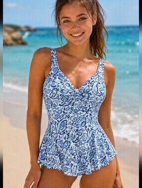 Alisha Levine Slimming Suit One Piece Blue Paisley Plus‎ Size Various NEW !!